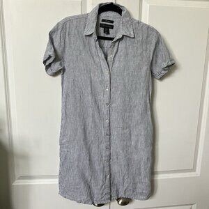 Tahari 100% Linen Shirt Dress Womens XS Stripe Coastal Beachy